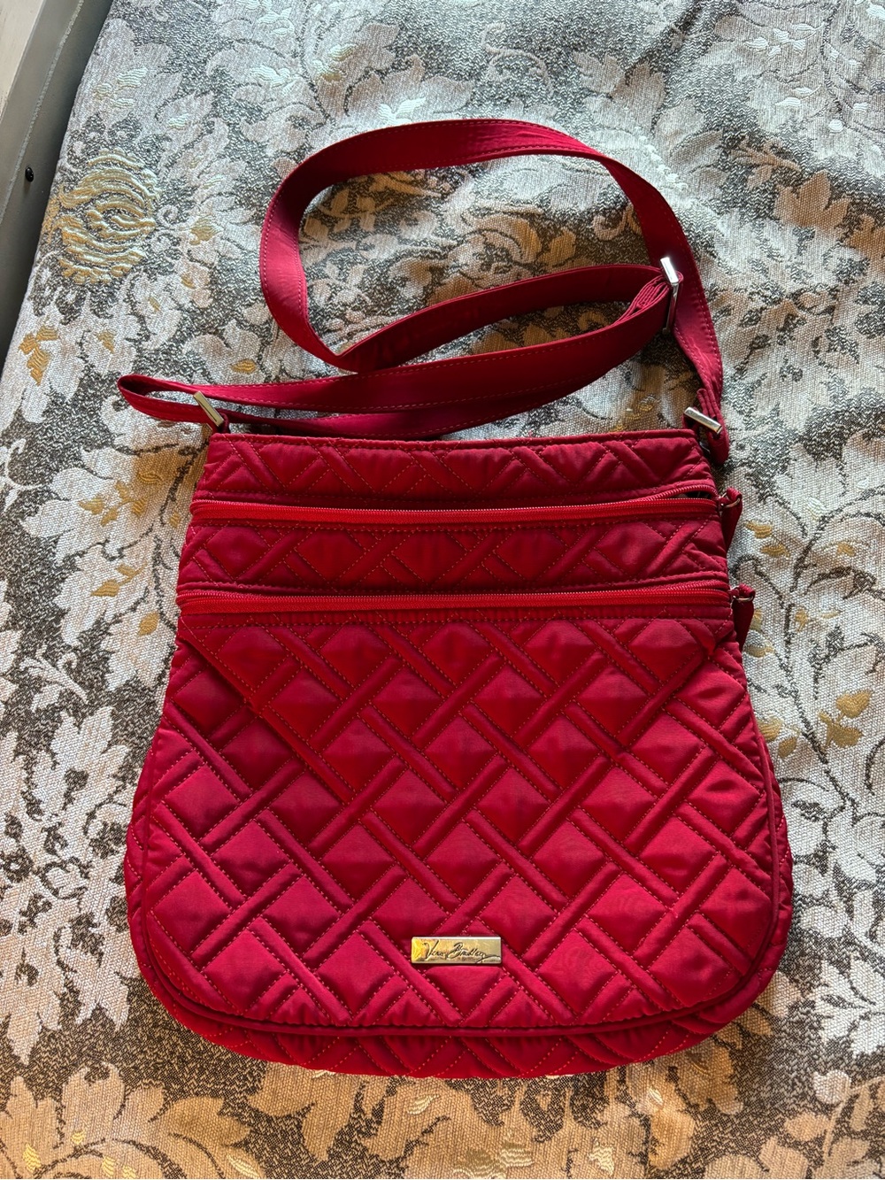 Vera Bradley Quilted Red Crossbody Bag with Adjustable Strap